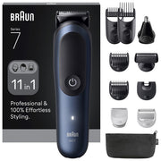 Braun AIO7540 Series 7 Regolabarba e Tagliacapelli 11 in 1 Impermeabile 14 lunghezze autonomia 120 min colore Nero Blu
