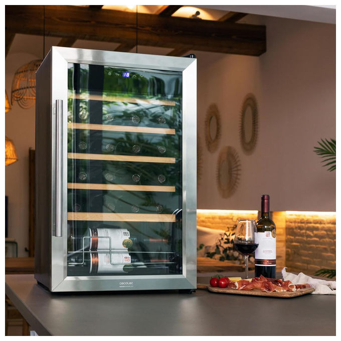 Cecotec 2450 Grand Sommelier Cantinetta Vino con Compressore 24 Bottiglie 63 L 5-18°C 45 dB Touch LED colore Inox