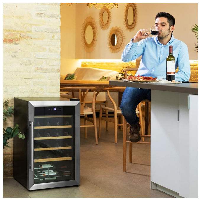 Cecotec 2450 Grand Sommelier Cantinetta Vino con Compressore 24 Bottiglie 63 L 5-18°C 45 dB Touch LED colore Inox