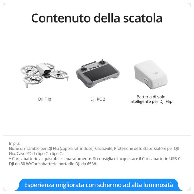 DJI CP.FP.00000180.04 Flip Drone Quadrirotore 4K 48 MP 31 min Autonomia 249 g GPS Wi-Fi colore Bianco Nero