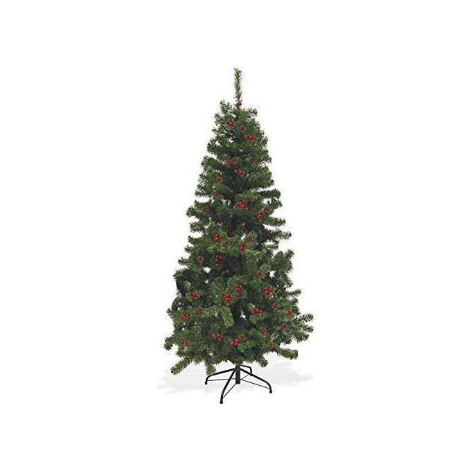 Galileo Casa 5902921 Sestriere Albero di Natale 150 cm 360 Rami con Pigne e Bacche in PVC Base Metallo colore Verde