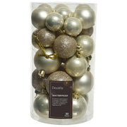 Decoris, Set 30 Palline Natale Oro, Mix 40-60mm Opaco Lucido Glitter, Plastica