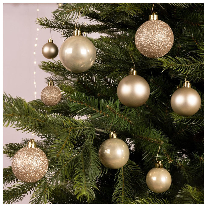 Decoris, Set 30 Palline Natale Oro, Mix 40-60mm Opaco Lucido Glitter, Plastica