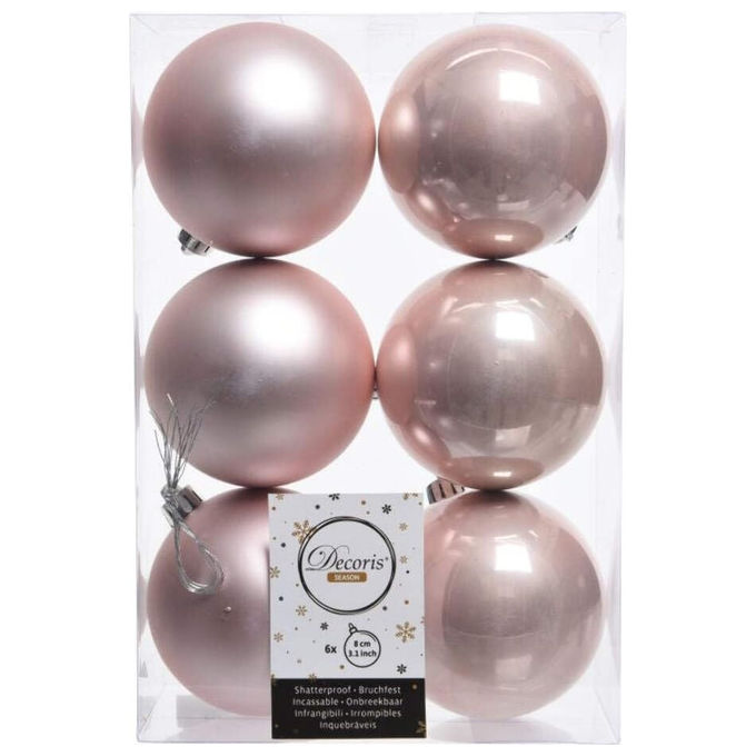 Kaemingk, Set 6 Palle Natale, Rosa Baby, 80mm, Infrangibili, Lucide e Opache