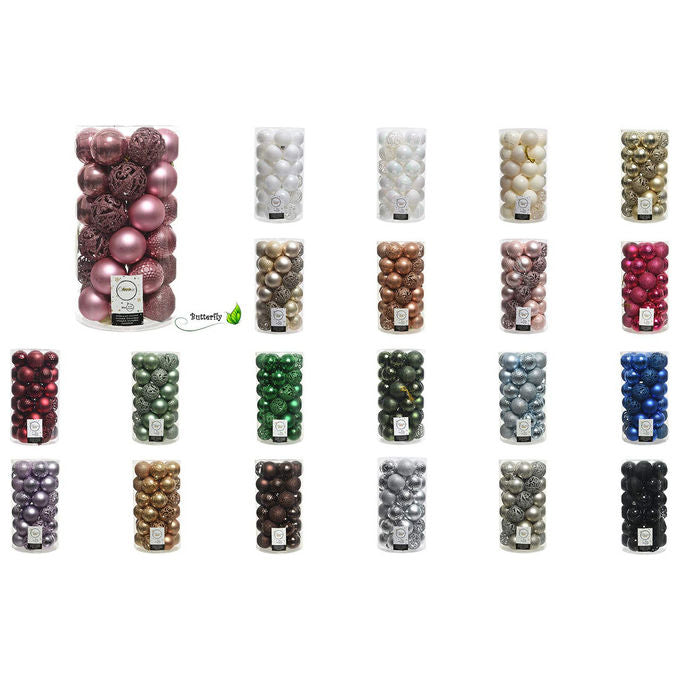 Kaemingk, Set 37 Palline Natale Blu Notte, D.6cm Mix Lucide, Opache e Glitterate, in Plastica