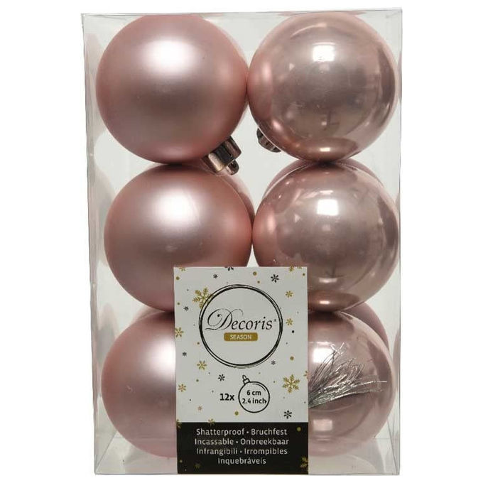 Kaemingk, 12 Palline di Natale Rosa 6cm, Infrangibili Lucide e Opache