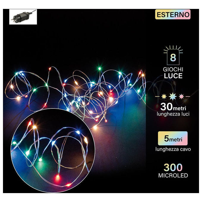Galileo Casa 2196556 Filo di Luci Natalizie 300 Microled 35 m 2,4 W Uso Interno Esterno colore Multicolor