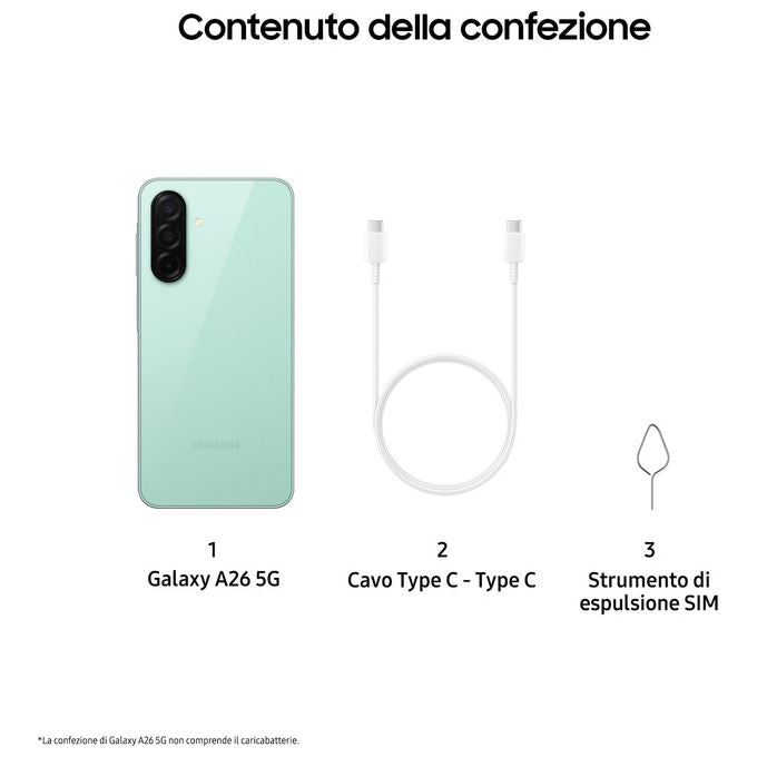 Samsung SM-A266BLGBEUE Galaxy A26 5G Smartphone 6.7'' Super AMOLED 128GB 6GB RAM IP67 5000 mAh colore Menta