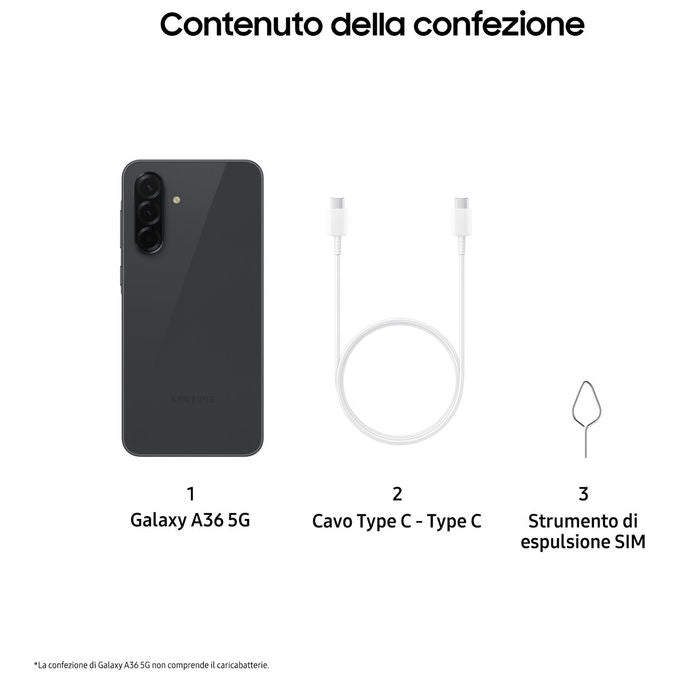 Samsung SM-A366B Galaxy A36 5G Smartphone 6.7'' 8GB RAM 256GB Snapdragon 6 Gen 3 Super AMOLED 120Hz 50MP IP67 colore Nero