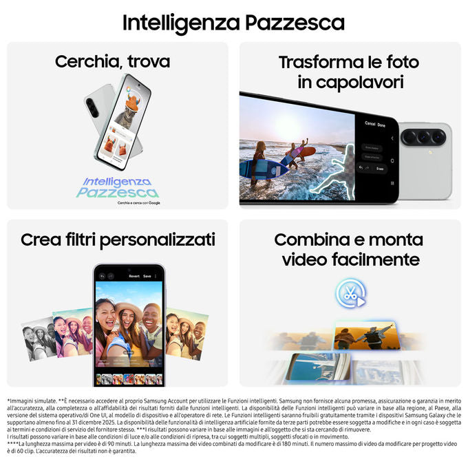 Samsung SM-A566BZACEUE Galaxy A56 5G Smartphone 6.7'' 8GB 256GB Tripla Camera 50MP Batteria 5000mAh IP67 colore Grigio Chiaro