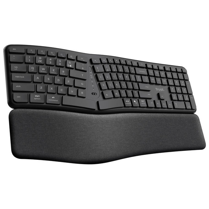 Trust Keyra Tastiera Wireless Ergonomica Nero Layout Italiano Multi-connettore Tasti Silenziosi