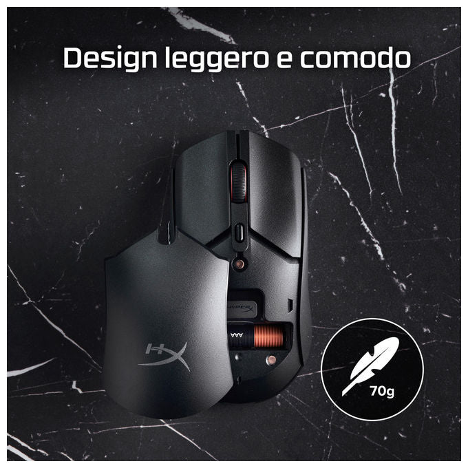 HyperX 8R2E6AA Pulsefire Haste 2 Core Mouse Gaming Wireless Ambidestro 12000 DPI 6 tasti 100h colore Nero
