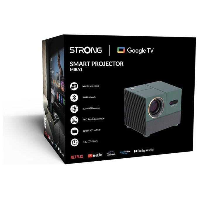 Strong MIRA1 Videoproiettore Smart Google TV 1080p LCD 300 ANSI lumen Wi-Fi Bluetooth Auto Focus colore Verde