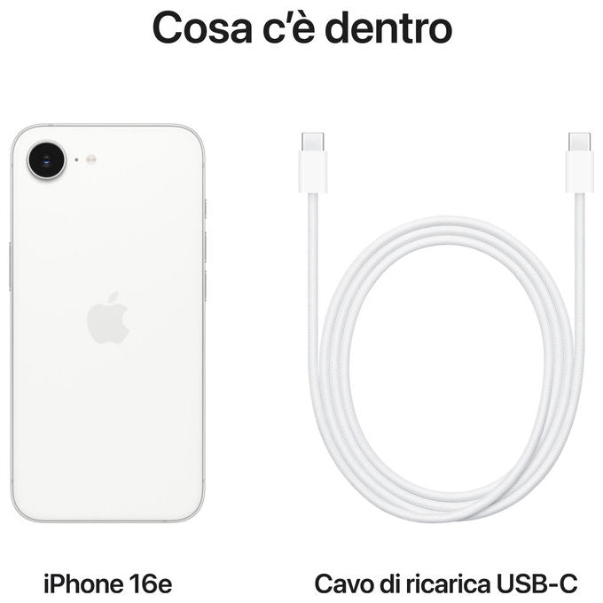 Apple MD1R4QL-A iPhone 16e Smartphone 6.1'' OLED 128GB 5G Chip A18 Fotocamera 48MP IP68 colore Bianco