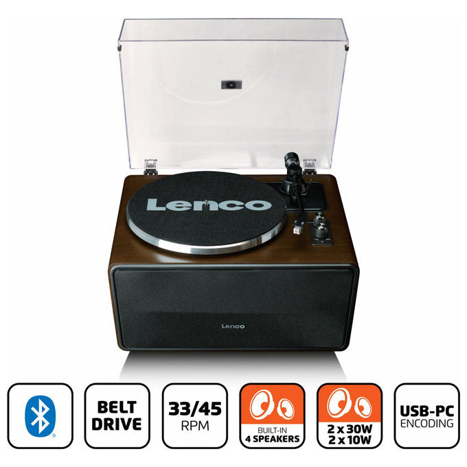 Lenco LS-470WA Giradischi a Cinghia 2 Velocita' 4 Altoparlanti 70W Bluetooth 5.0 Testina Audio Technica colore Nero