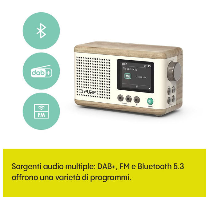 Pure 253799 Classic Mini Radio Portatile Digitale DAB+ FM Bluetooth 5.3 5W Display 2.4'' 4000 mAh colore Bianco Cotone
