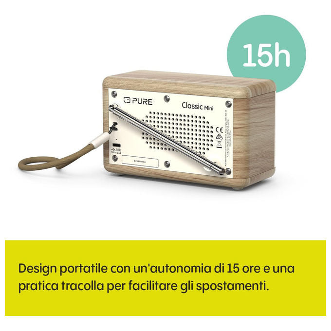 Pure 253799 Classic Mini Radio Portatile Digitale DAB+ FM Bluetooth 5.3 5W Display 2.4'' 4000 mAh colore Bianco Cotone