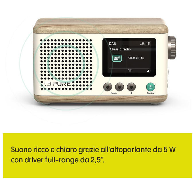 Pure 253799 Classic Mini Radio Portatile Digitale DAB+ FM Bluetooth 5.3 5W Display 2.4'' 4000 mAh colore Bianco Cotone
