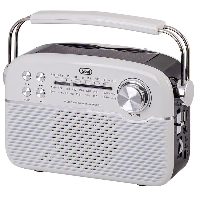 Trevi RA 7F50 BT Radio Portatile Multibanda FM AM SW Bluetooth Lettore MP3 USB Micro SD Batteria Litio Pannello Solare colore Bianco