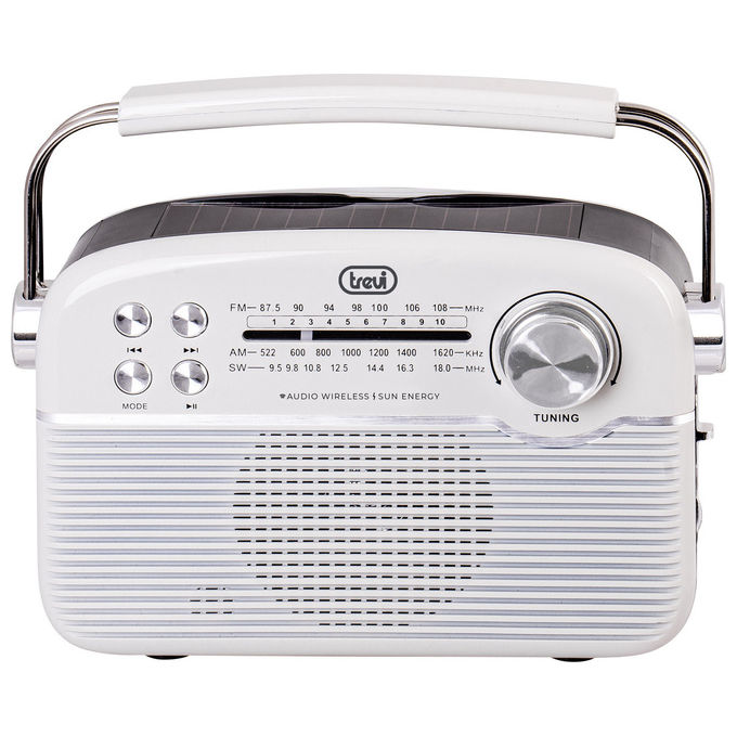 Trevi RA 7F50 BT Radio Portatile Multibanda FM AM SW Bluetooth Lettore MP3 USB Micro SD Batteria Litio Pannello Solare colore Bianco