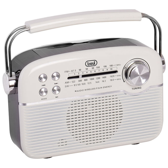 Trevi RA 7F50 BT Radio Portatile Multibanda FM AM SW Bluetooth Lettore MP3 USB Micro SD Batteria Litio Pannello Solare colore Bianco