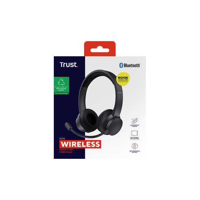 Trust 25463 Ayda Cuffie On-ear Bluetooth Wireless ENC Microfono USB-C Jack 3.5 mm autonomia 24 ore colore Nero