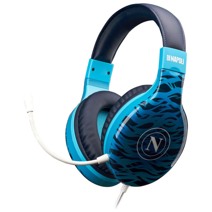 Qubick Cuffie Gaming Blu e Azzurro Napoli Waves Cablate Leggere Finitura Lucida