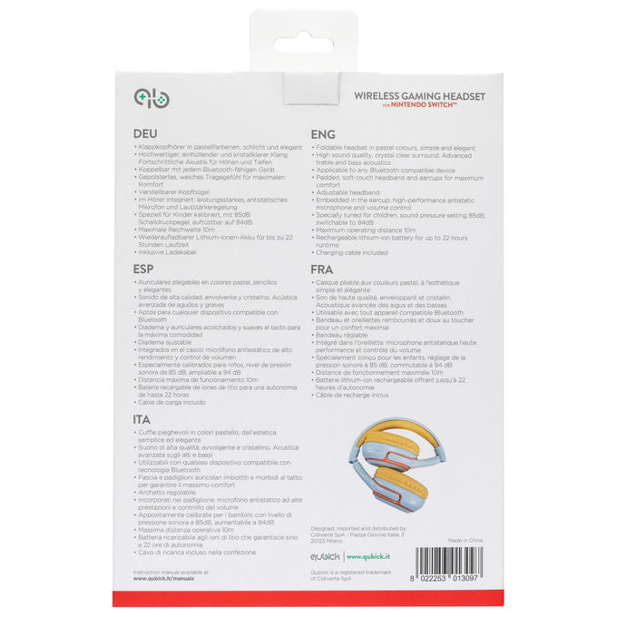 Qubick CGSW0001 Cuffie Gaming Wireless Pieghevoli Blu Chiaro per PC e Console