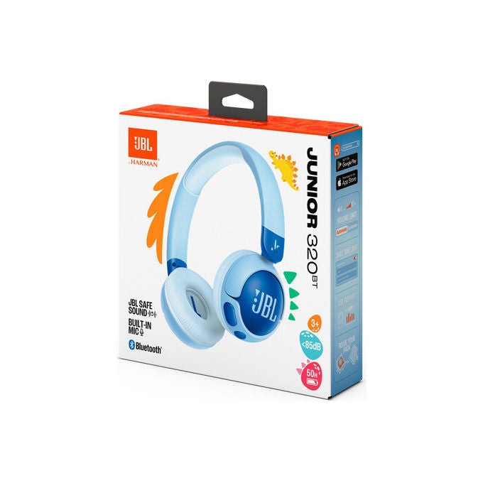 JBL JBLJR320BTBLU Junior 320BT Cuffie On Ear per Bambini Bluetooth 5.3 50 ore Microfono Integrato Safe Sound colore Blu