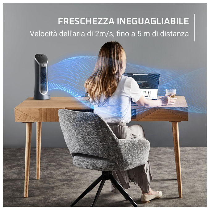 Rowenta VU6220 Eole Compact Ventilatore a Torre 6 Velocita' Timer 8h Display LED 11 W colore Nero