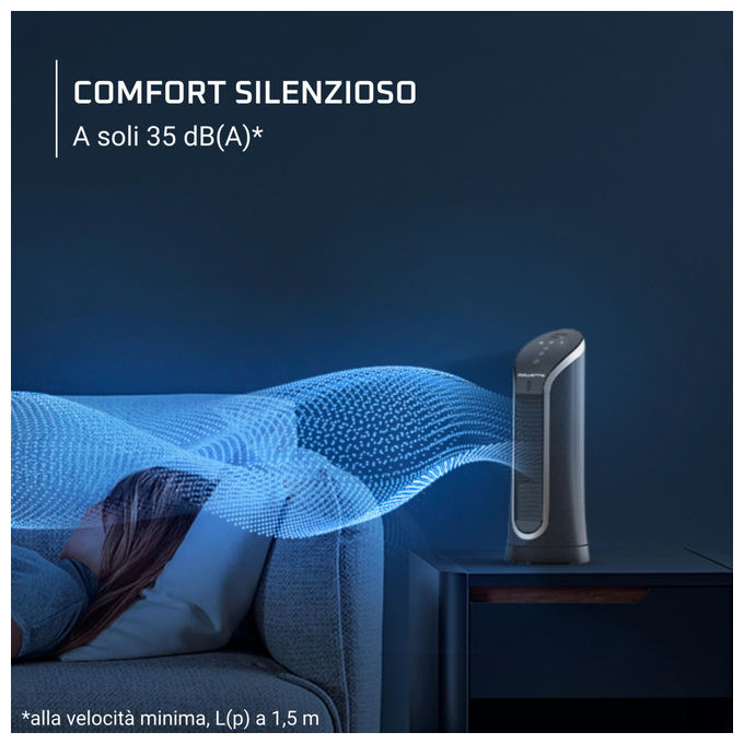 Rowenta VU6220 Eole Compact Ventilatore a Torre 6 Velocita' Timer 8h Display LED 11 W colore Nero