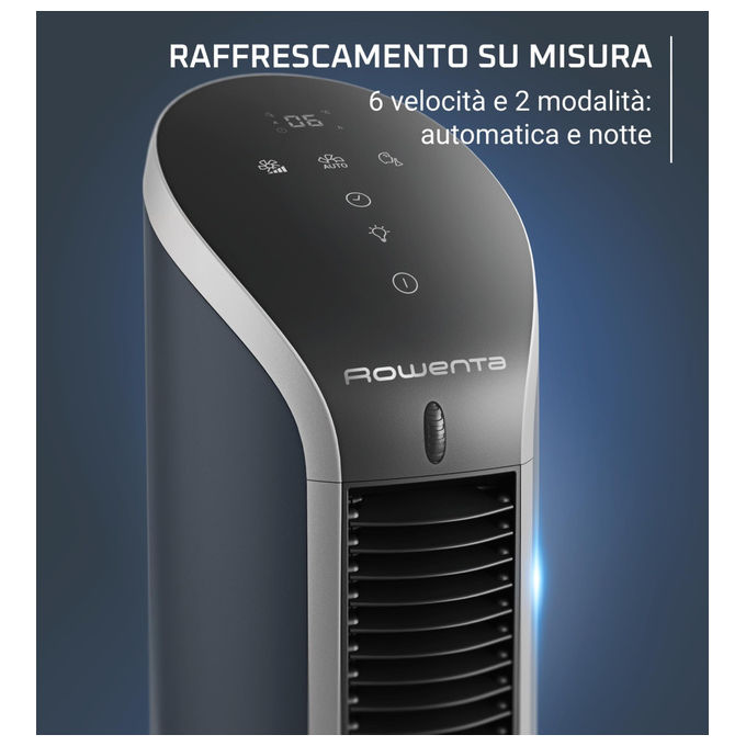 Rowenta VU6220 Eole Compact Ventilatore a Torre 6 Velocita' Timer 8h Display LED 11 W colore Nero