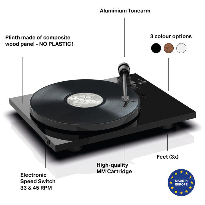 Pro-Ject E1 BT Giradischi a Cinghia Semiautomatico Bluetooth 5.2 Testina AT3600L 33 45 rpm 65 dB colore Nero