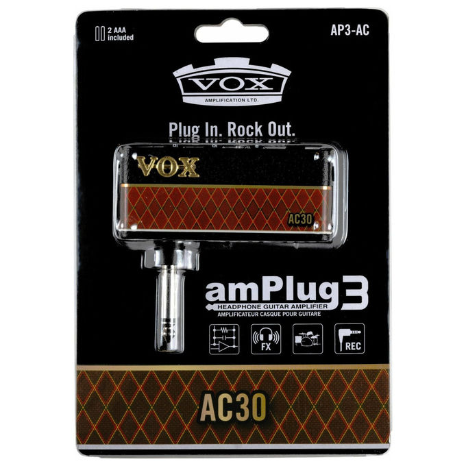VOX amPlug3 AC30 Amplificatore per Chitarra Elettrica Cablato 3.5mm Nero Marrone