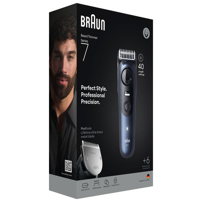 Braun BT7520 Series 7 Regolabarba Wet and Dry 40 Impostazioni autonomia 120 min colore Nero Blu