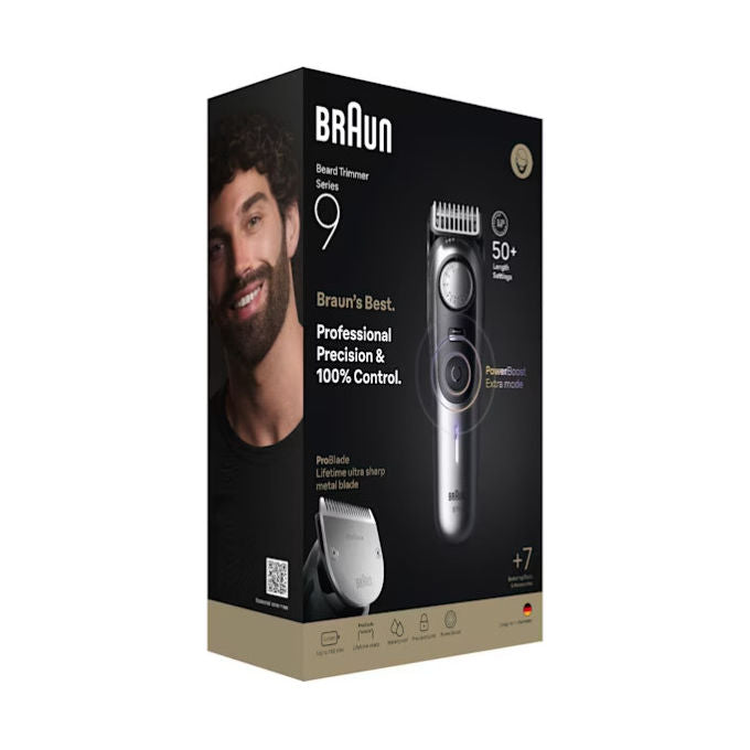 Braun BT9520 BeardTrimmer 9 Regolabarba 52 lunghezze 0,5 mm 2 cm Bagnato e Secco autonomia 180 min colore Nero Grigio