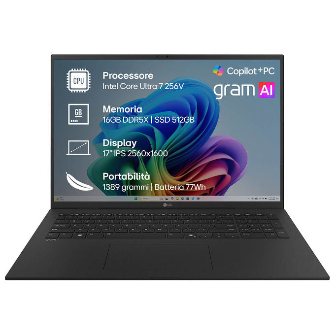 LG 17Z90TL Gram AI Notebook 17'' Intel Core Ultra 7 256V 16GB RAM 512GB SSD Wi-Fi 7 Windows 11 Home colore Nero