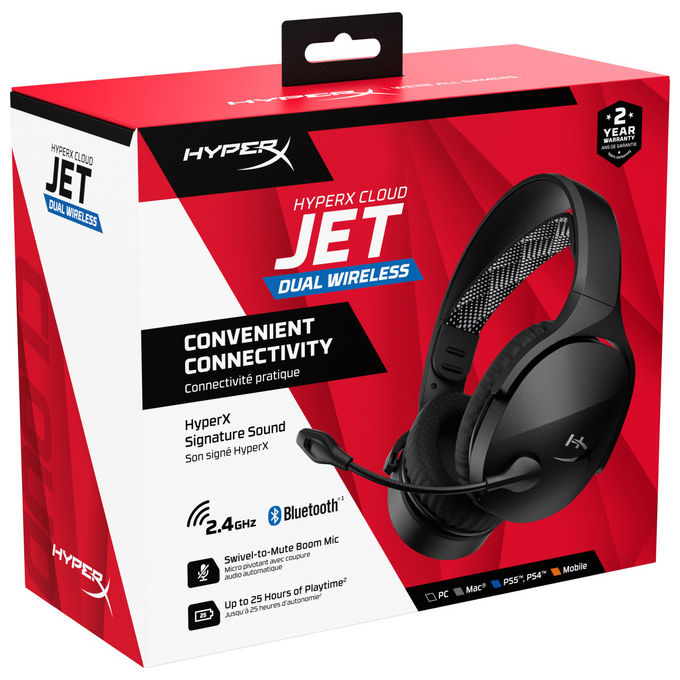 HyperX AJ0T1AA Cloud Jet Cuffie Gaming Wireless Bluetooth 5.3 2.4 GHz Driver 40 mm 25h PC PS5 PS4 Mobile colore Nero