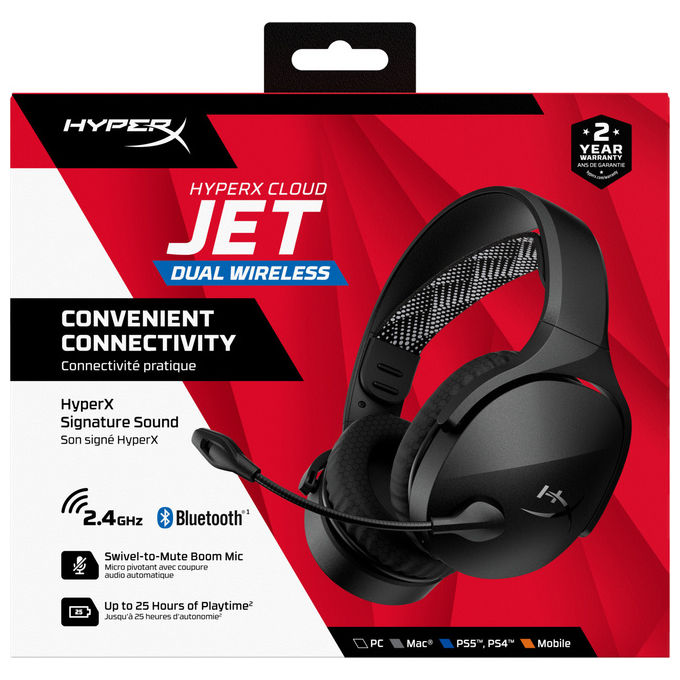 HyperX AJ0T1AA Cloud Jet Cuffie Gaming Wireless Bluetooth 5.3 2.4 GHz Driver 40 mm 25h PC PS5 PS4 Mobile colore Nero