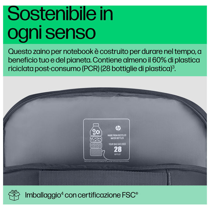 HP A08JXAA Everyday Zaino per Notebook 16'' Poliestere Riciclato 21L Resistente all'Acqua colore Grigio
