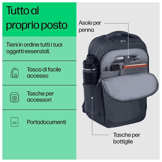 HP A08JXAA Everyday Zaino per Notebook 16'' Poliestere Riciclato 21L Resistente all'Acqua colore Grigio