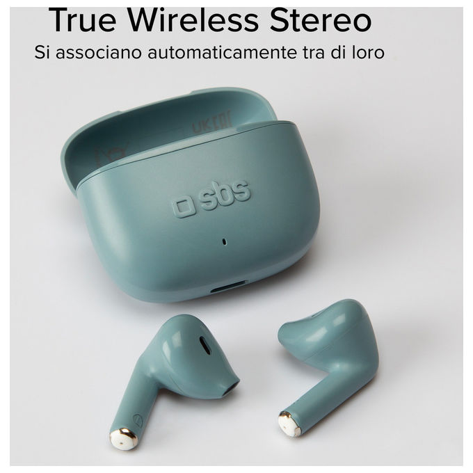 SBS Auricolari True Wireless Bluetooth 5.0 Verde per Musica e Chiamate con Custodia