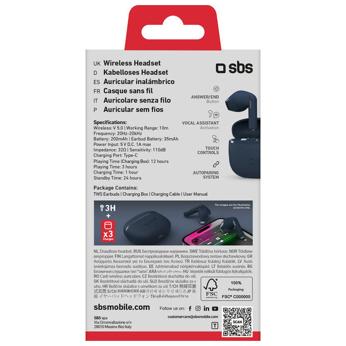 SBS Auricolari Bluetooth TWS In-ear Grigio con Microfono e Controllo Touch