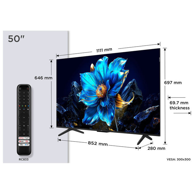 TCL 50P79K Serie P79K Smart TV QLED 4K 50'' Google TV Dolby Vision HDR10+ Chromecast colore Metallico