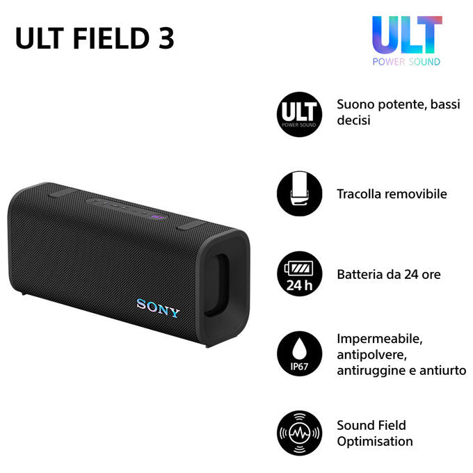 Sony SRSULT30B Altoparlante Portatile Stereo Wireless Nero Bluetooth IP67 24h