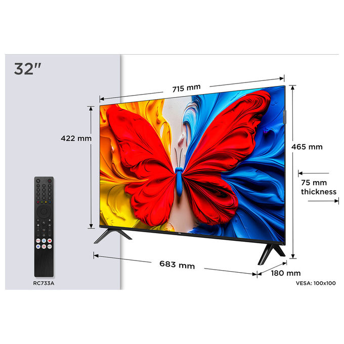 TCL 32S59K S59K Smart TV QLED 32'' Full HD Android TV Dolby Audio HDR10 colore Metallico