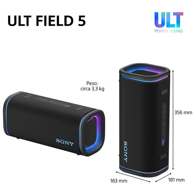 Sony SRSULT50W.CE7 ULT Field 5 Altoparlante Portatile Bluetooth 25h Batteria IP67 Wi-Fi Luci LED 360 colore Bianco