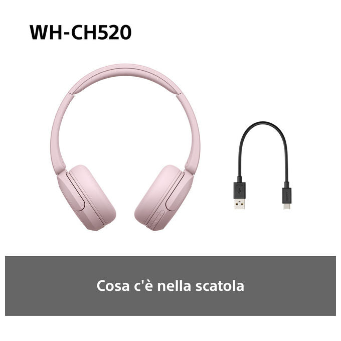 Sony WHCH520P.CE7 WH-CH520 Cuffie Bluetooth 5.2 On-Ear Wireless Autonomia 40h USB-C colore Rosa