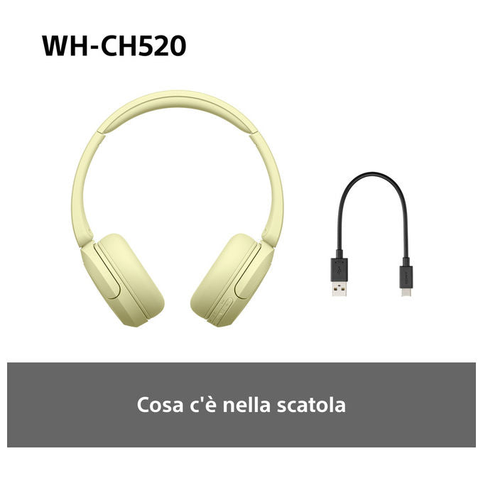Sony WHCH520Y Cuffie Wireless Bluetooth Gialle 40h Autonomia Musica e Chiamate