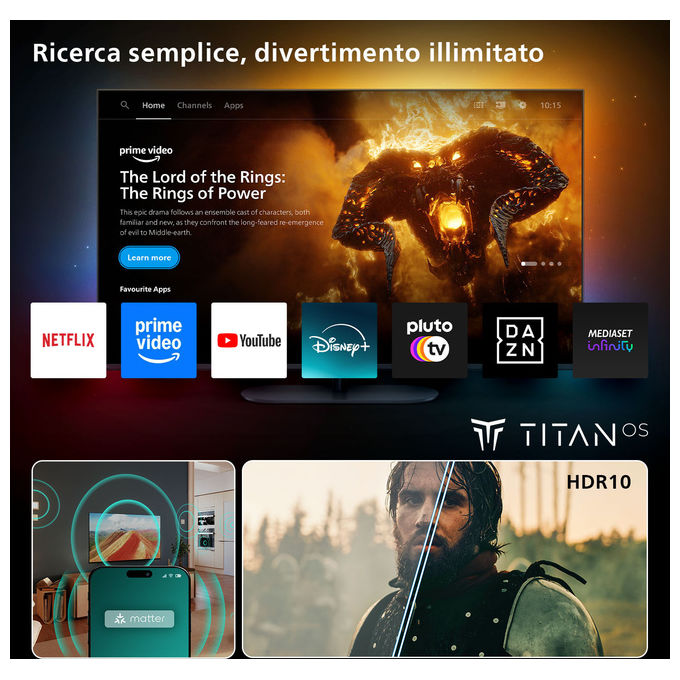 Philips 40PFS6000-12 Smart TV LED 40'' Full HD HDR10 Titan OS Dolby Digital Wi-Fi colore Nero